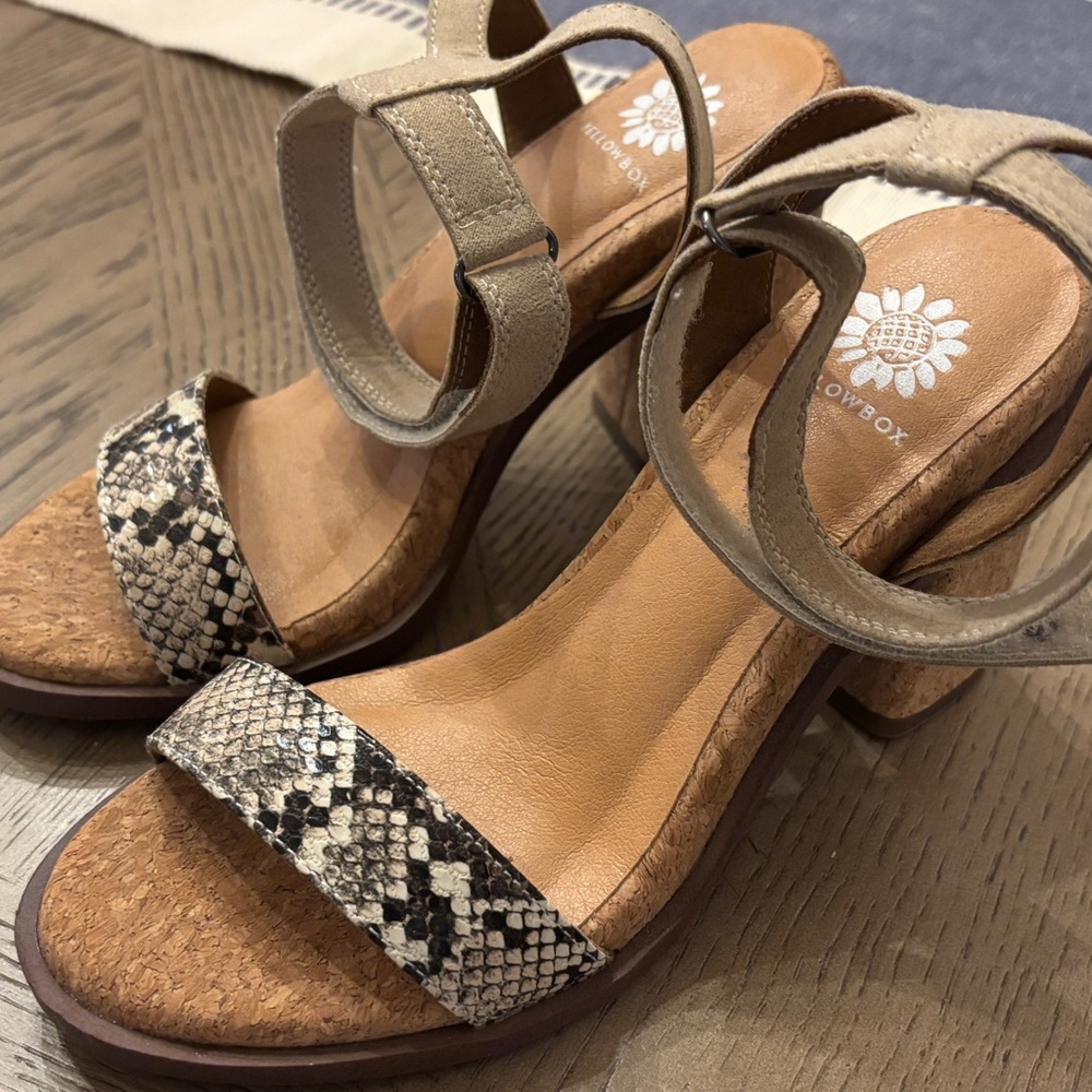 Yellow Box Women's Tan and Snake Print Sandals